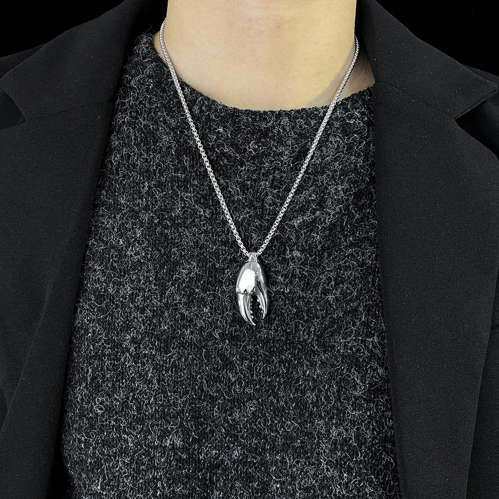 

1PC Creative Crab Claw Pendant Necklace Stainless Steel Neck Chain Decor
