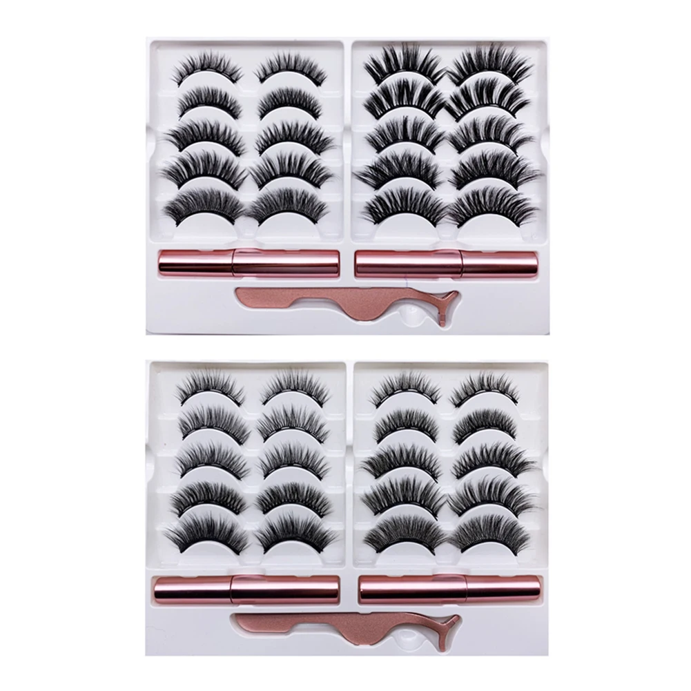 

10pairs Magnetic Lashes Eyeliner Tweezer False Eyelashes Set No Need Glue Magnet Extension Liquid Eyeliner Tweezer Set