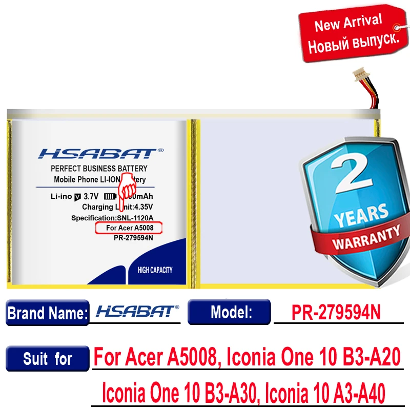 Аккумулятор HSABAT PR-279594N 6900 мАч для Acer A5008 Iconia One 10 B3-A20 B3-A30 A3-A40 | Компьютеры и офис