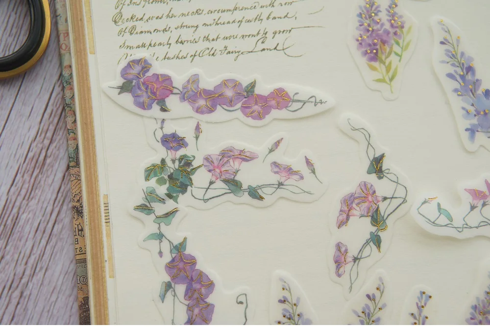 38 шт Золотой Фиолетовый Morning Glory Wisteria стиль бумажная наклейка для скрапбукинга прозрачная бирка этикетка украшение бирка