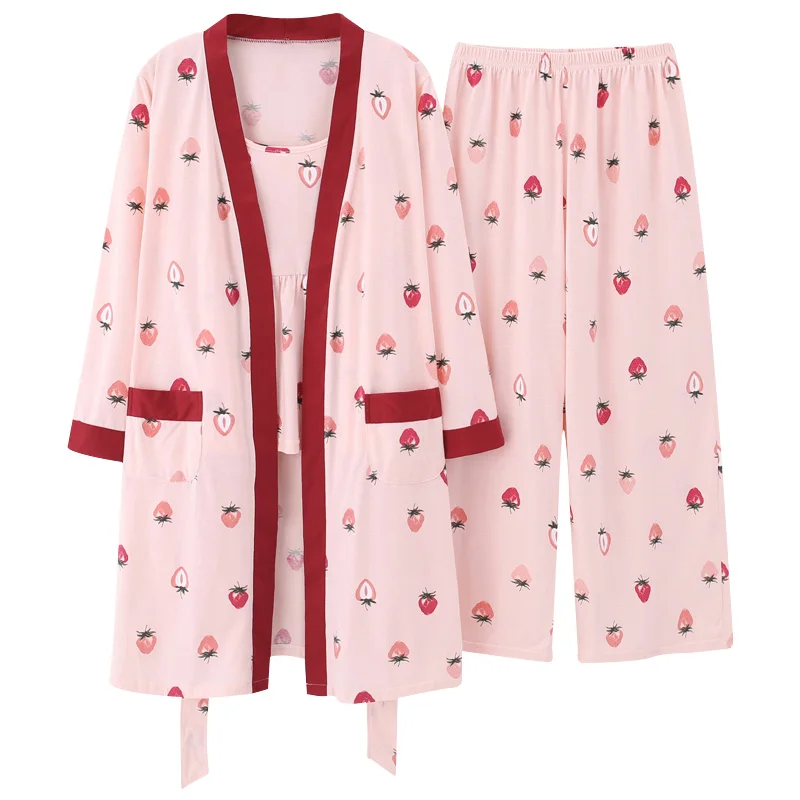 2019 весенне-осенние женские пижамные комплекты из 3 предметов с цветочным принтом