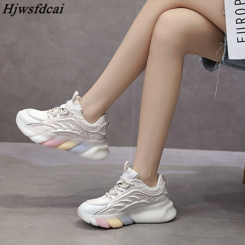

Hjwsfdcai 2021Women Sneakers Casual Lace-Up Platform Shoes Breathable Mesh Chunky Shoes Comfortable Trainers Shoes Chaussure