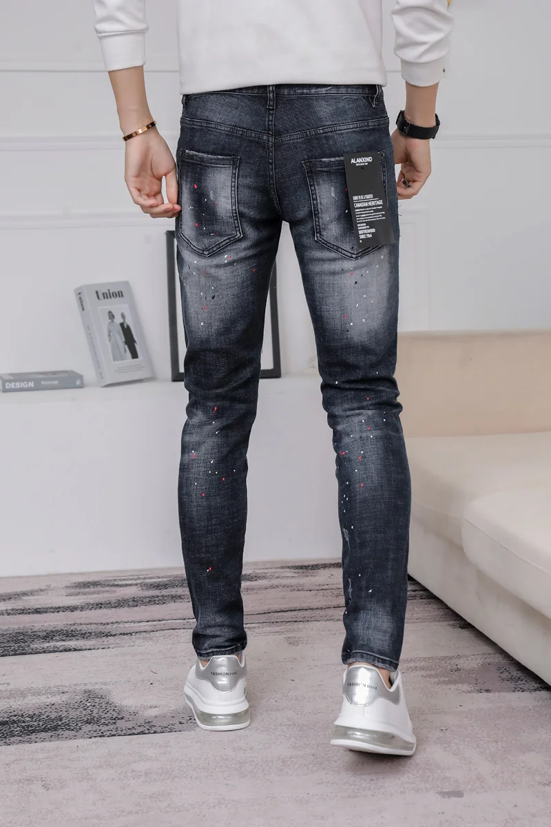 NEW High quality jeans European criminal D2 Italian brand jeans elastic jeans fit jeans denim pants zipper pencil pants