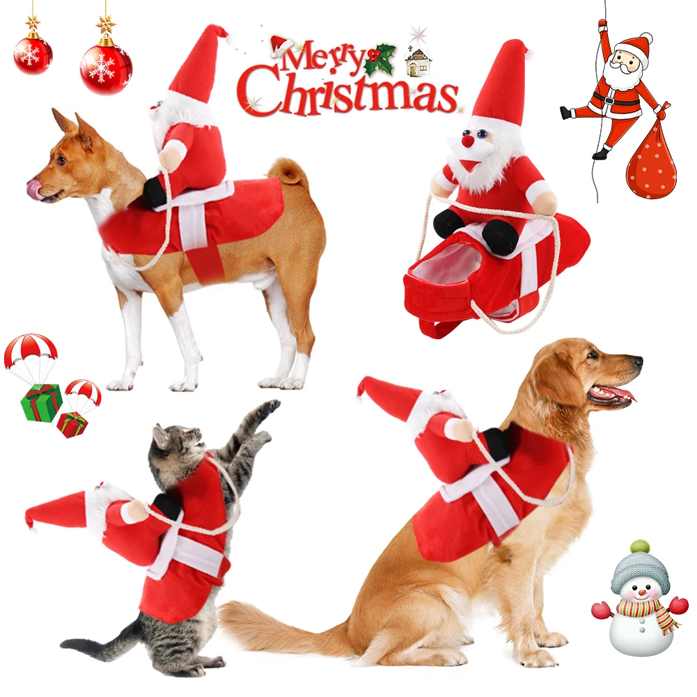 

Pet Clothes Santa Claus Riding A Dog Pet Christmas Costume Small Large Dog Outfit Winter Puppy Xmas Clothing Cosplay