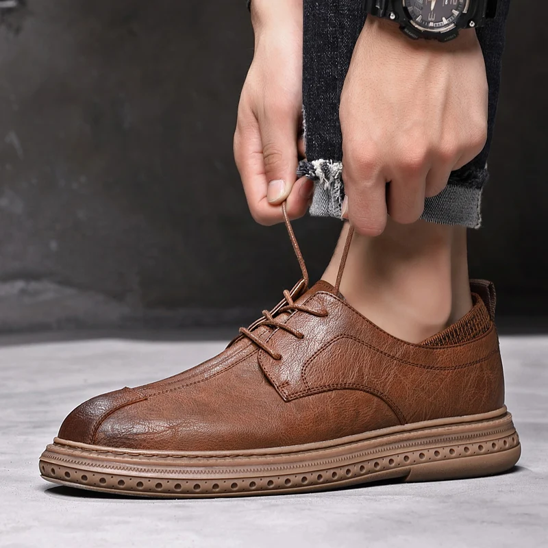 

leather shoes fashion men's casual shoes soft leather men's oxfords casual shoes lace up Martin shoes men's shoes black brown