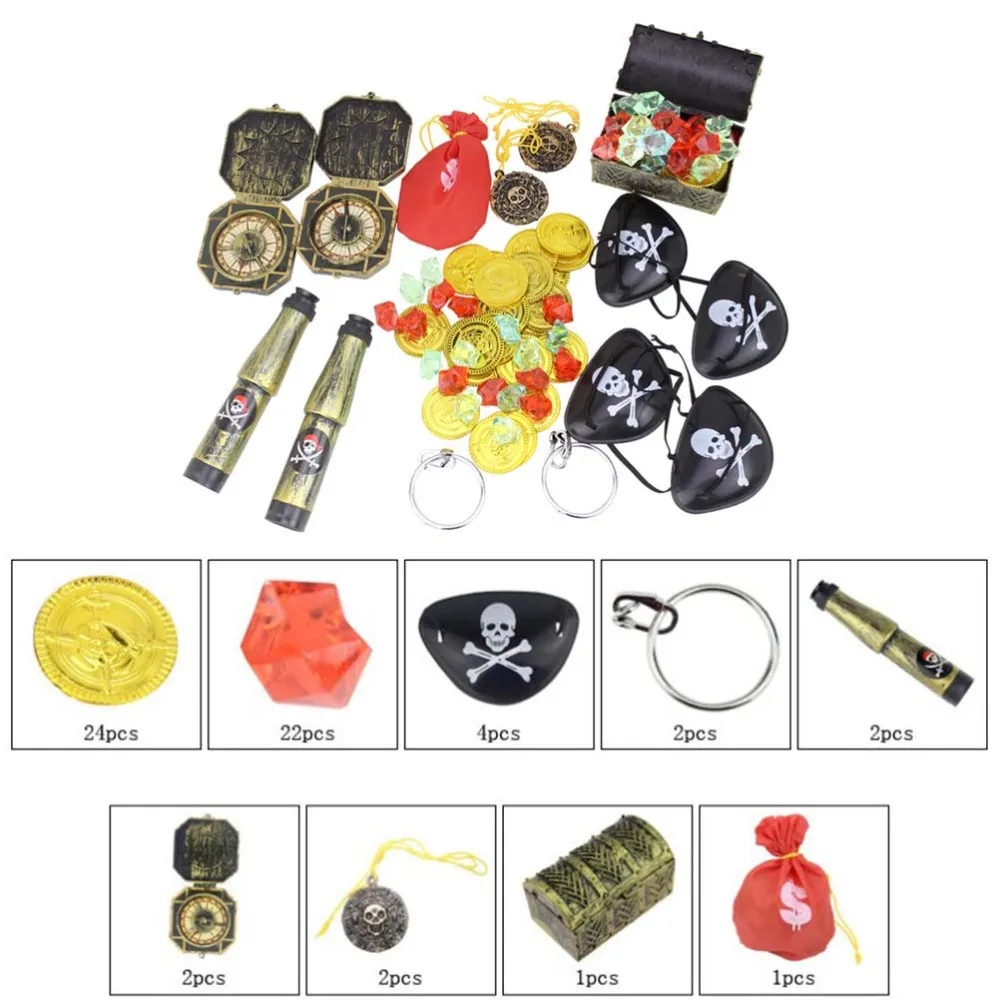 

60pcs Pirate Treasure Dress Props Cosplay Costume Tools Gold Coin Mini Cartoon Pocket Treasure Box for Kids Children