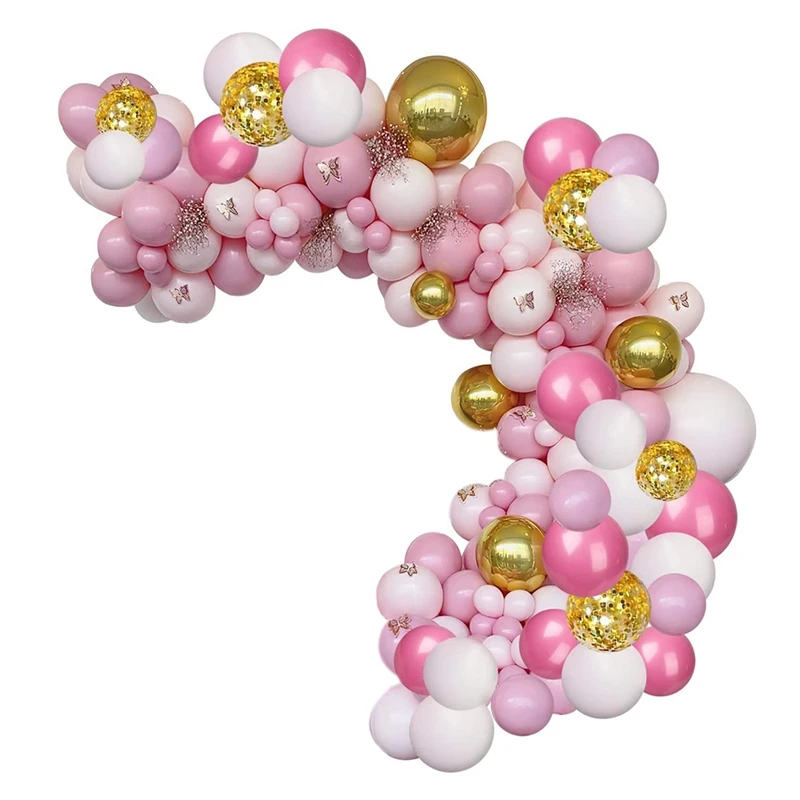 

122 шт., розовые, золотые, белые фотообои для дня рождения, детской свадьбы