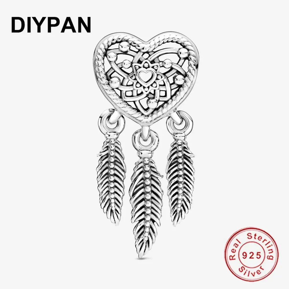 

Fit Original Pandora Bracelet 925 Silver Three Feathers Dreamcatcher Charms Dangle Pendant Bead Berloque Women DIY Jewelry