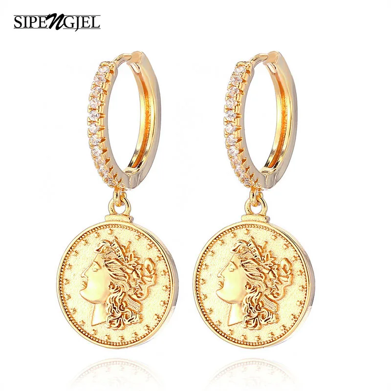 SIPENGJEL винтажные золотые серьги кольца для монет женщин геометрические