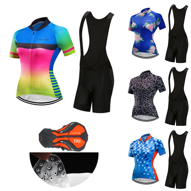 

Женская летняя велосипедная одежда, модные шорты с нагрудником, 2022, комплект из Джерси для шоссейного велосипеда, костюм для горного велоси...