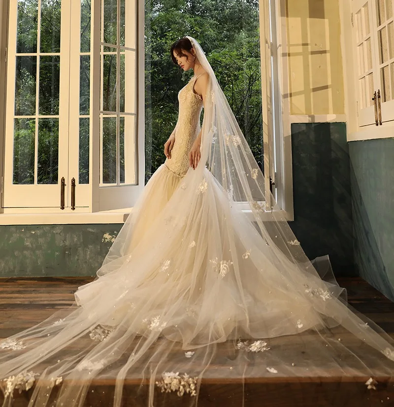 Свадебная фата элегантная кружевная свадебная длиной 3 м 4 5 аппликация и расческа