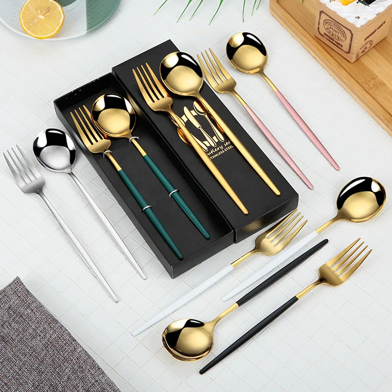 

2pcs Gold Nordic Style Stainless Steel Spoon Fork Knife Chopstick Steak Knives Soup Spoon Table Knife for Kitchen Cutlery Set