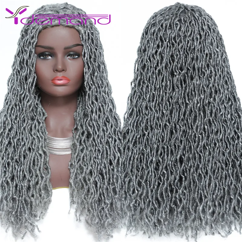 Y Demand Gypsy Long Grey Wigs Goddess Handmade Wig Faux Locs Hair For Black Women/Men