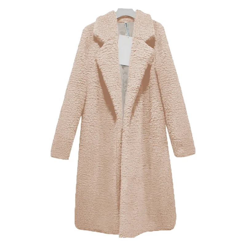 Khaki Laamei осень зима женская модная куртка с v-образным воротником Женская однотонная плюшевая длинная куртка повседневная Уличная Женская куртка - Color: Khaki