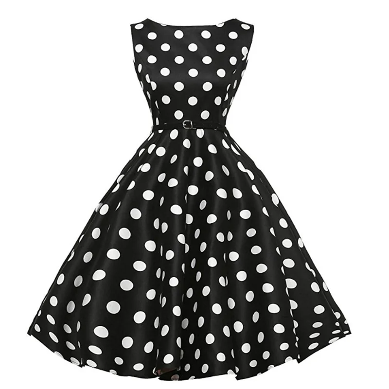 Новые модные летние женские платья 50s сплошной цвет крупный горох без рукавов Юбка с высокой талией простой; платье до колен; платье повседневное платье для выпускного вечера - Цвет: as picture