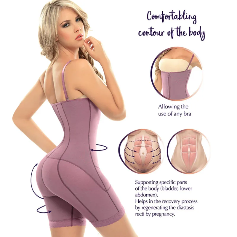 Flatten Abdomen Shaper Butt Lifter With Zipper Fajas Chest Support Postpartum High Compression Mid-Thigh Full Body Shaper