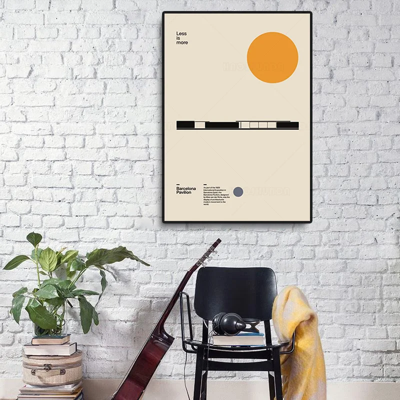 Плакат Барселона павильон лудпариков риэс ван дер рохэ минимальный дизайн для