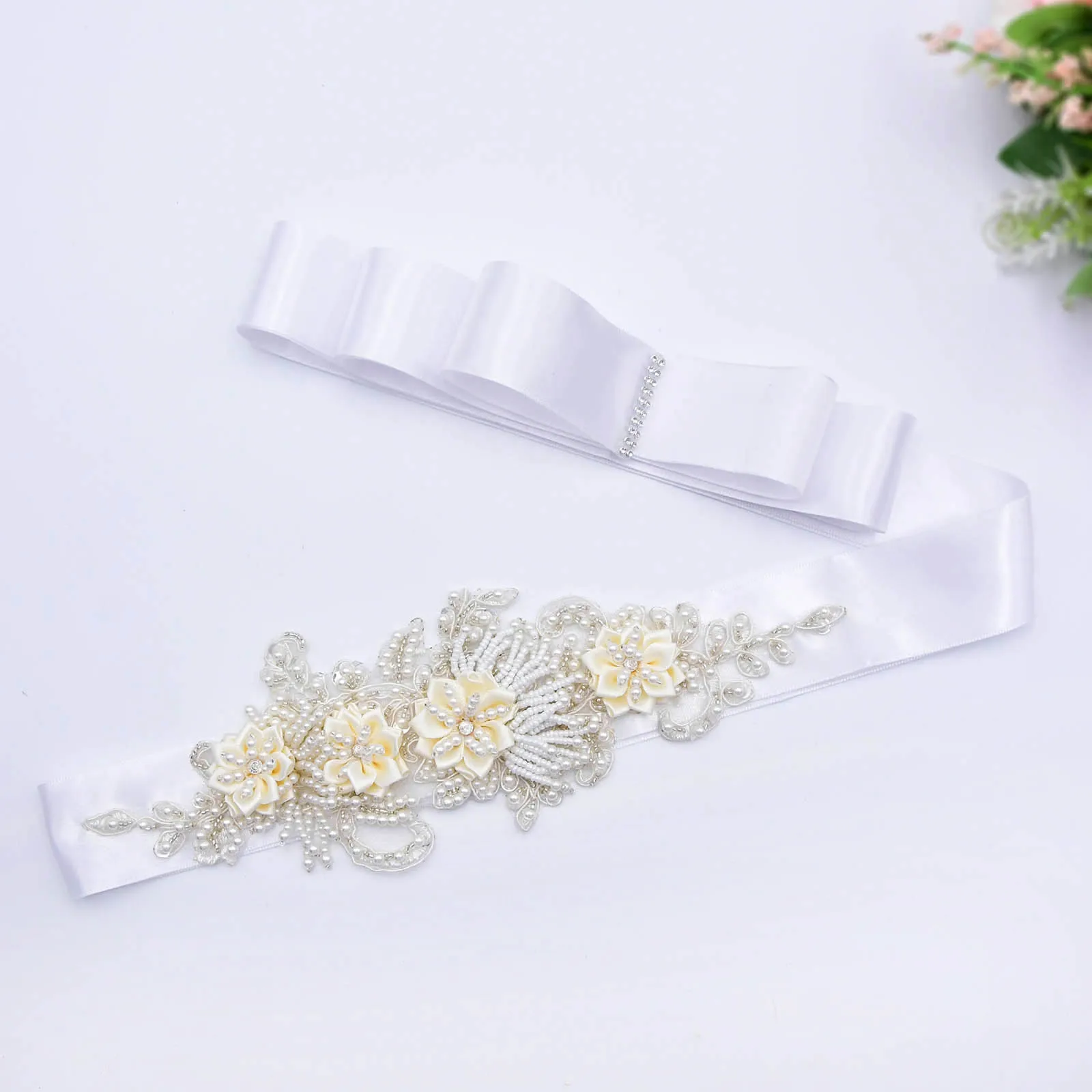 S346 роскошные свадебные пояса с белым цветком свадебное платье жемчужинами