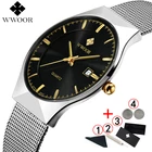 Часы наручные WWOOR мужские Ультра тонкие, модные брендовые Роскошные деловые минималистичные водонепроницаемые, 2021