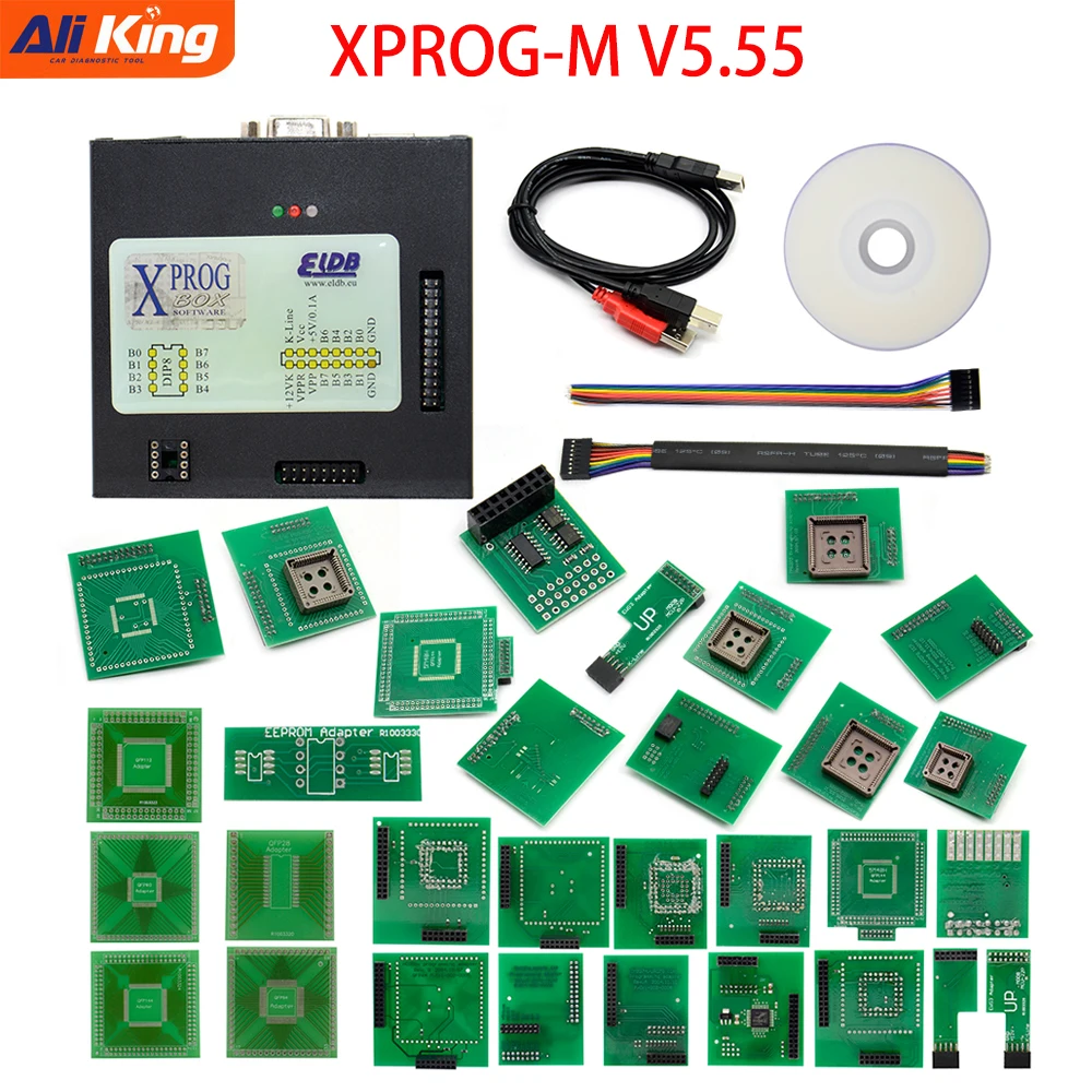 Xprog 5.55 full Лучшее качество Xprog 5,84 ECU чип инструмент для настройки Программист X Prog-M 5,84 XProg M Box 5,55 XPROG-M ECU программист 22 шт. адаптеры - Цвет: Xprog 5.55 full
