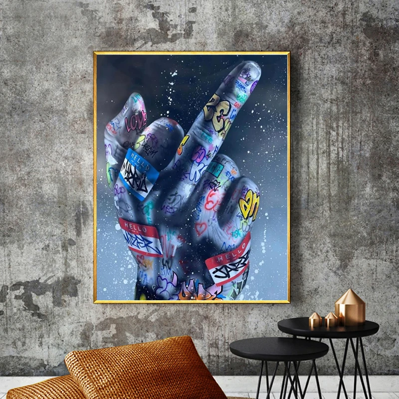 

Graffiti Art Hand Posters And Prints On Canvas Painting Fashion Street Decoration Art Picture For Living Room Home Design Decor