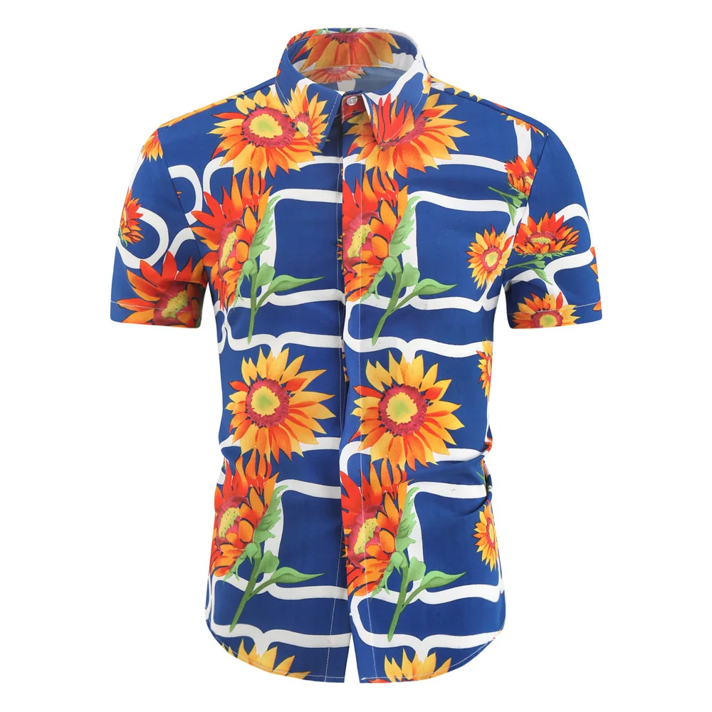 

Summer Sunflower Printed Shirts for Men Casual Short Sleeve Flower Beach Shirt Floral Hawaiian Shirt Men Clothing Camisas