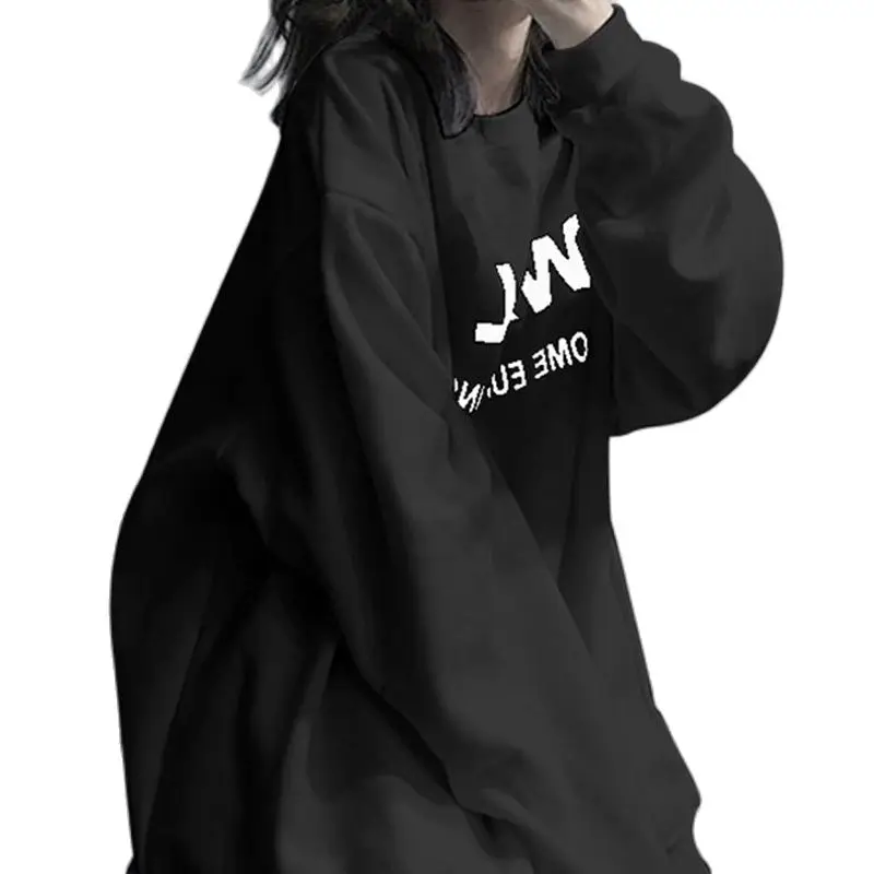 

2021 Fashion New letter Print Long Sleeve Hoodies For Women Loose Casual Korean Style Sweatshirt No Hat Hooded Streetwear
