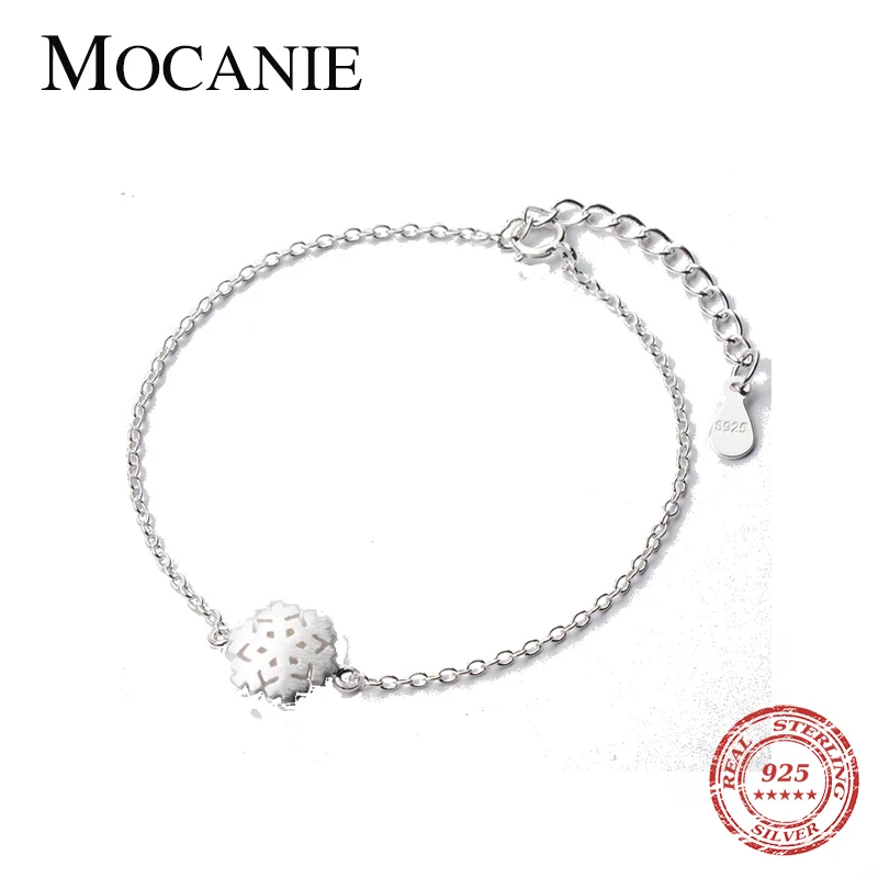 

Mocanie Classic 925 Sterling Silver Beautiful Cute Snowflake Bracelet Bangle for Women Link Chain Fine Jewelry Student Gift