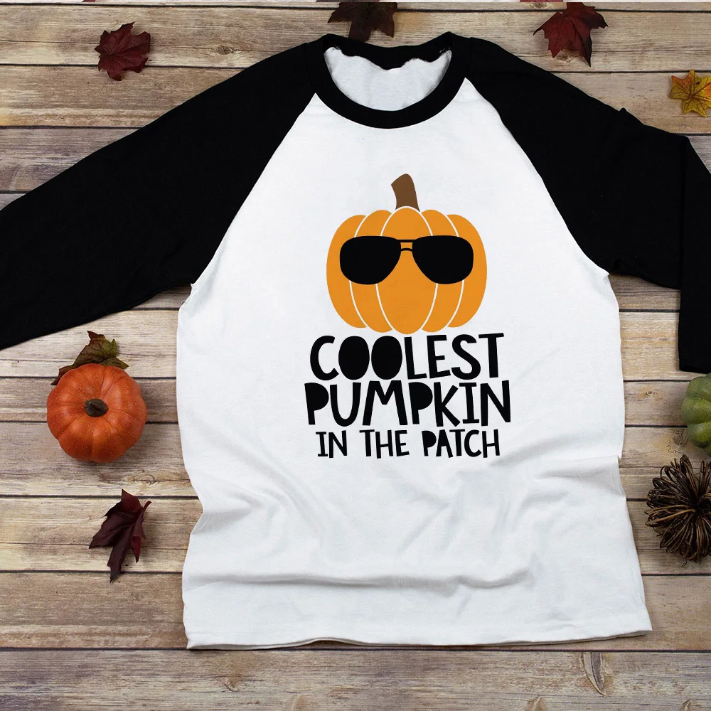 Camiseta con parche de calabaza para ni&ntilde;os y ni&ntilde;as, camisa de Halloween con parche de calabaza, Tops de oto&ntilde;o-2