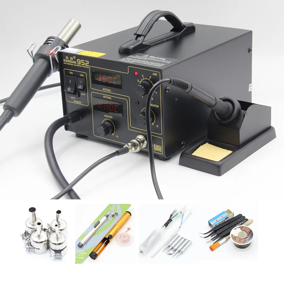 

Gordak 952 digital displayer 2 in 1 Desoldering Station Hot Air heat Gun with SMD Soldering station Electric iron Air pump