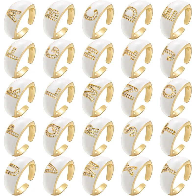 

Colorful Enamel A-Z 26 Letters Rings for Women Girls Initials Stackable Ring Full Crystal Adjustable Open Cuff Ring Jewelry Gift