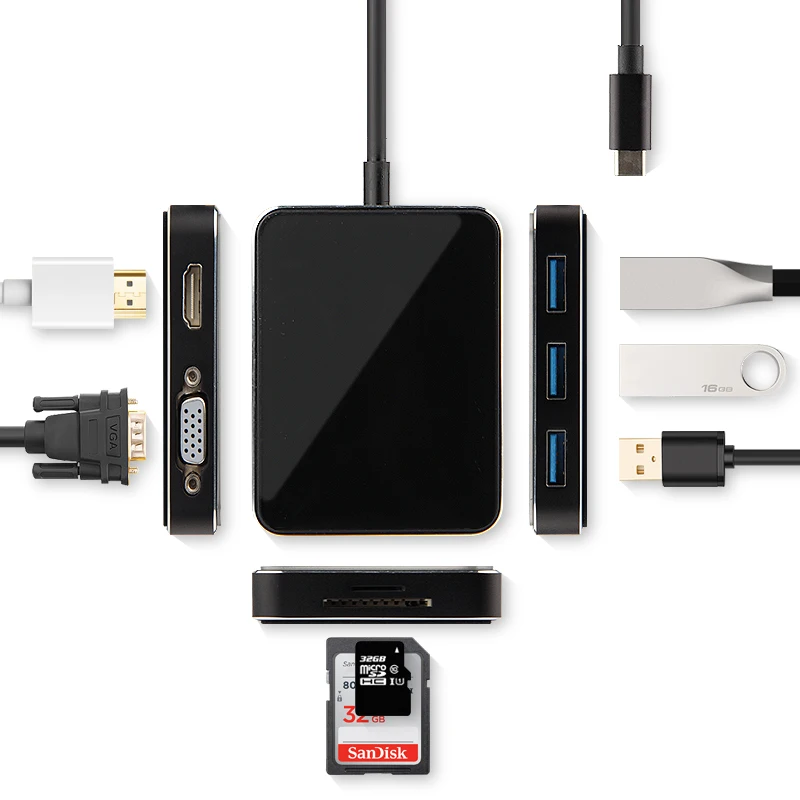 Ajiuyu USB C HDMI кабель Тип C к HDMI VGA разъем адаптера USB-C HDMI конвертер type-C Thunderbolt 3 док-станция для MacBook Pro Air Multi