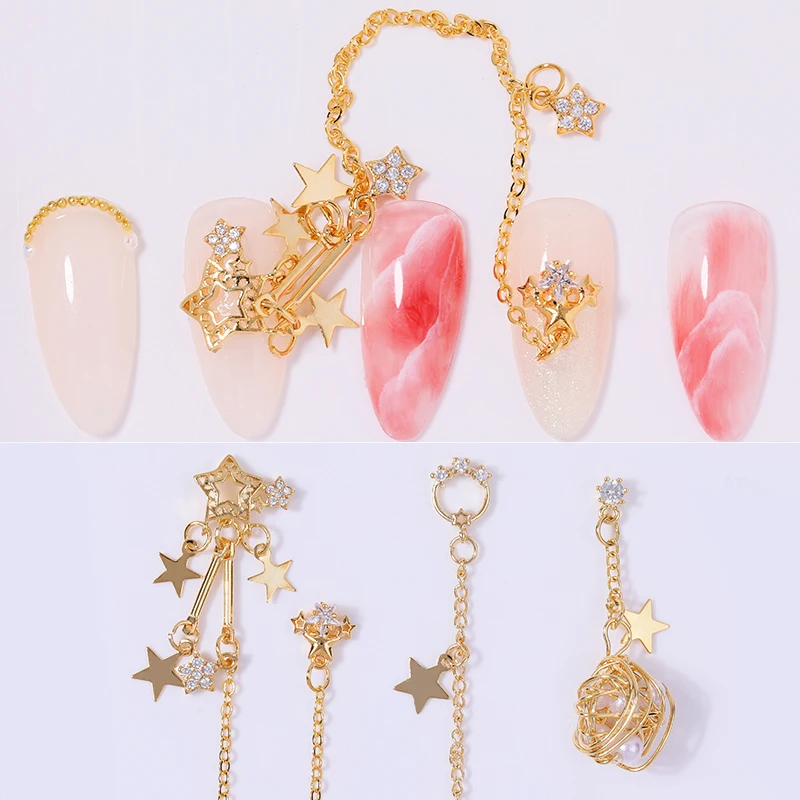 1 шт. металлические Стразы для ногтей Золотая висячая цепочка Подвески украшения