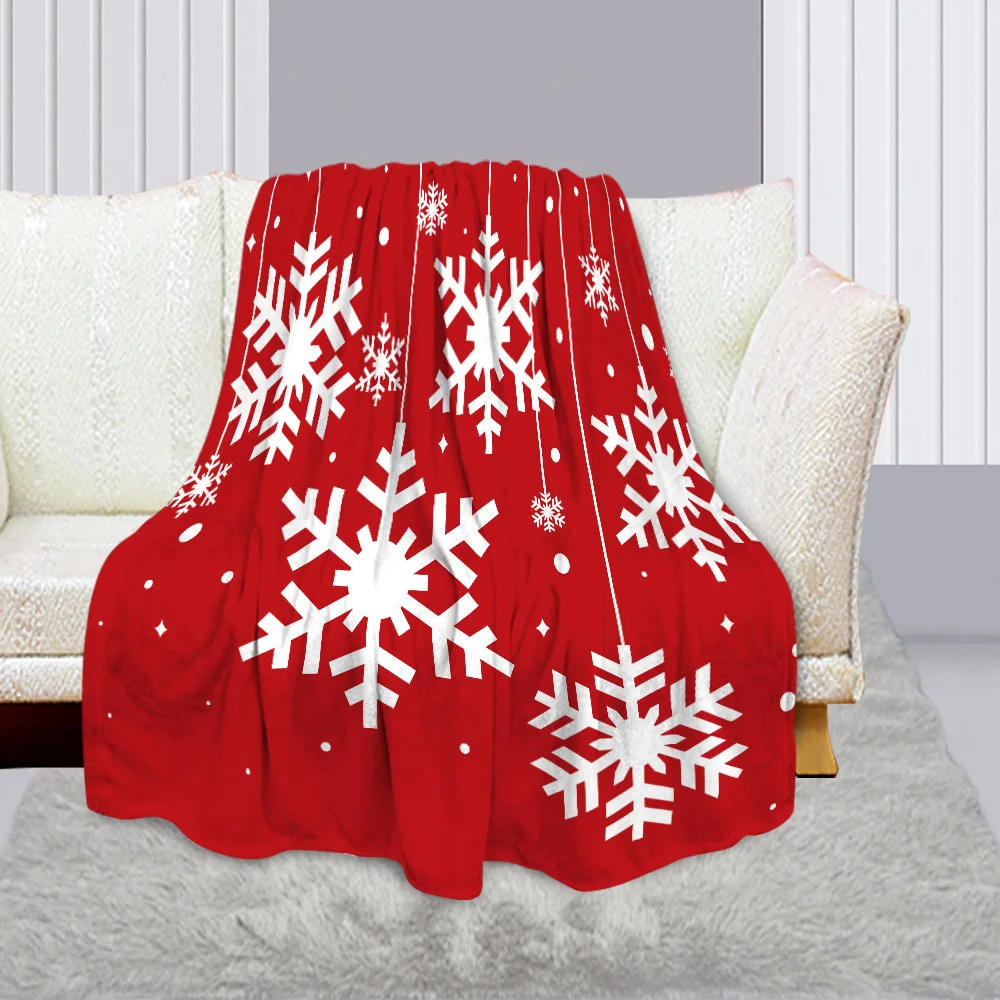 

Manta de franela roja con estampado de dibujos animados para niños y adultos, copo de nieve, regalo de Feliz Navidad, alfombra c