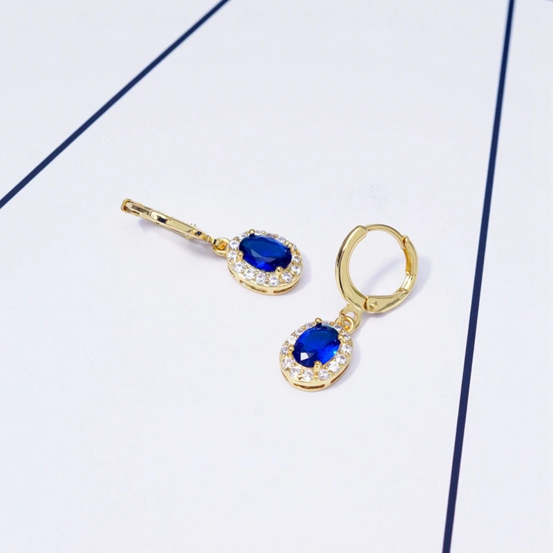 

Earings Simple Fashion Professional Females Drop Earrings for Women Blue Cubic Zircon Gold Filled Jewelry Gift Dropshipping