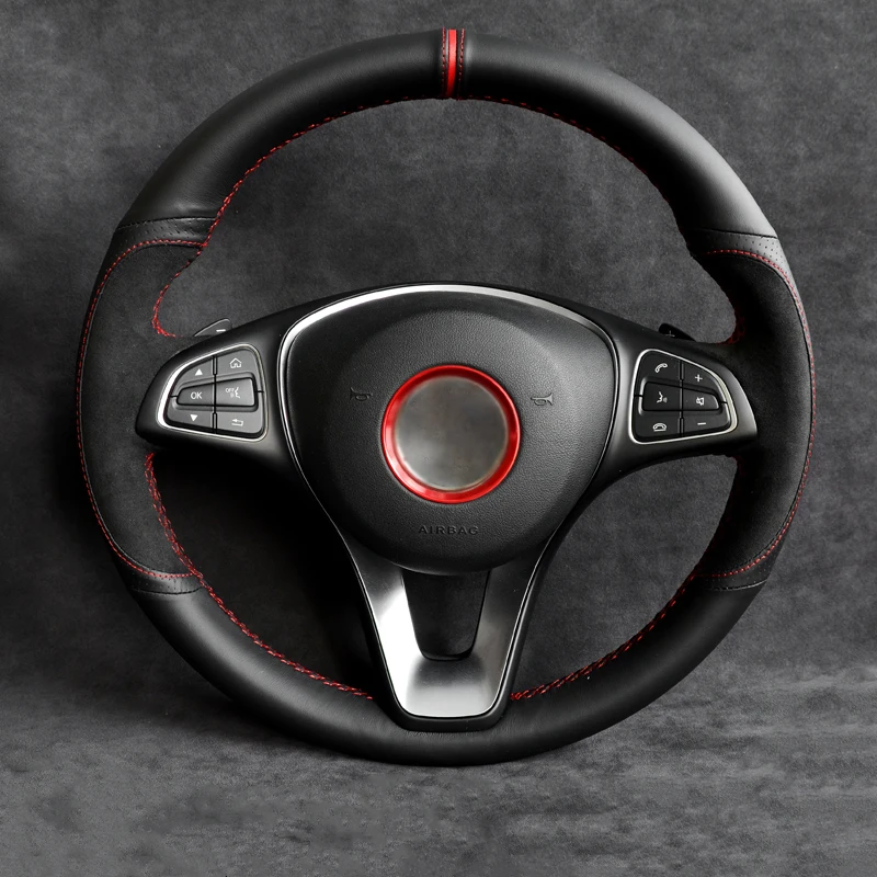 

Black Genuine Leather Alcantara Car Steering Wheel Cover for Mercedes-Benz CLS260 CLS300 C180 C200 C260 C300 B200 E200 E300