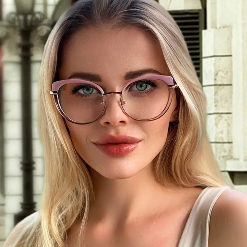 

Fashion Cateye Women's Spectacles Frames Clear Fashion Optical Glasses Frame Female Sweet Pink Eyeglasses Metal Frame Eyewear