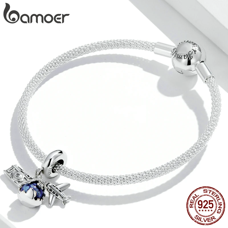 Bamoer Genuine 925 Sterling Silver Travel Round the World-Mini Camera Pendant Fit for Bracelet or Bangle Plane Charms Jewelry | Украшения и