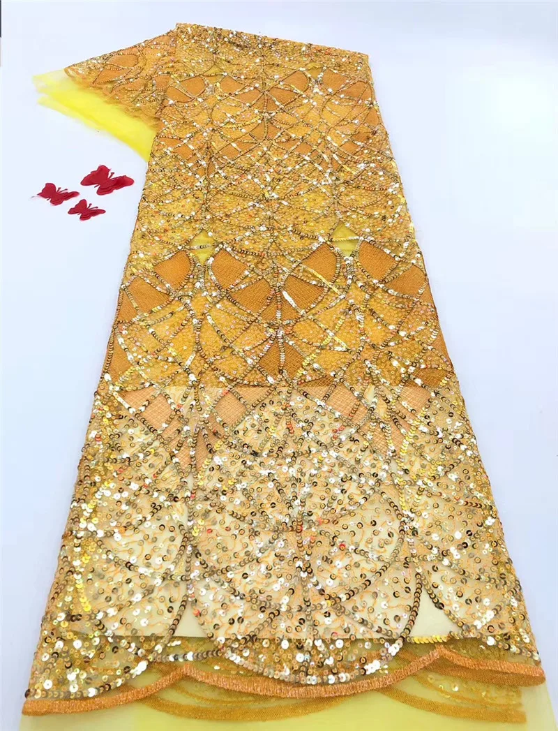 

2020 5yards sequins embroidery net tulle lace fabric good quality sequins french lace beautiful lace for lady DPJN191