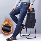 Зимние мужские джинсы бренд Thoshine, плотные флисовые тяжелые мужские теплые брюки, джинсовые брюки, эластичные прямые