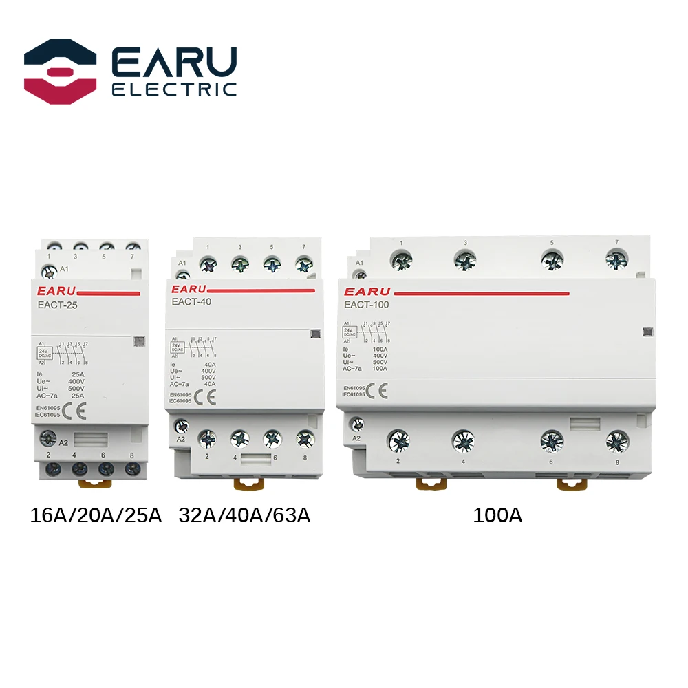 

4P DC 24V 16/20/25/32/40/63/100A Din Rail Household AC Modular Contactor Switch Controller 4NO 4NC 2NO 2NC DIY Smart Home Hotel