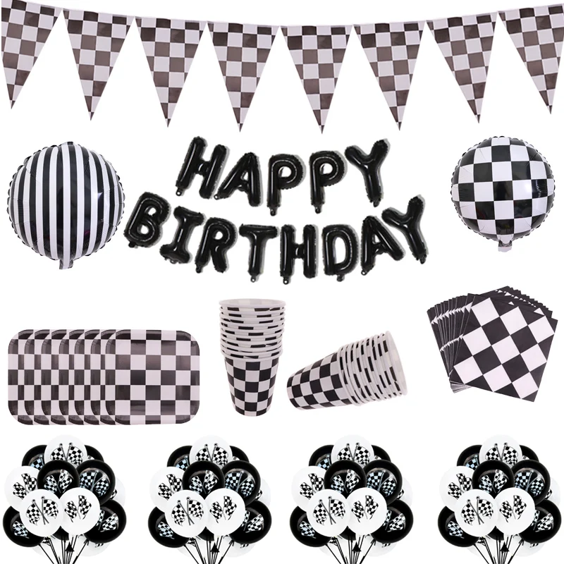 Черно-белые сетчатые гоночные флаги латексные воздушные шары тематическая