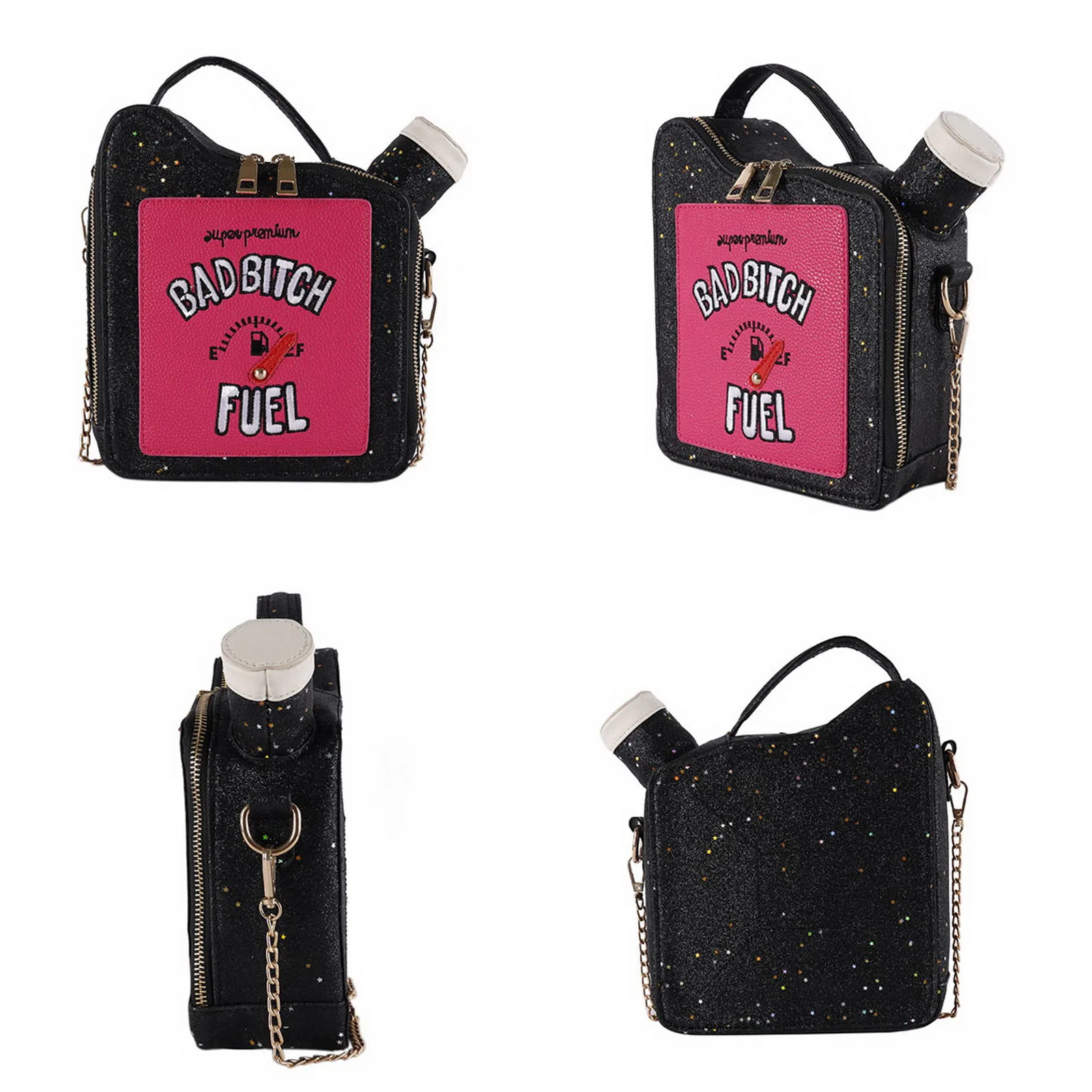

Fashion Personality Laser Sequin Embroidery Letter Oil Pot Bag Creative Funny Chain Shoulder Bag Women Cute Messenger Bag