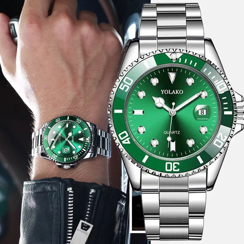 

Часы наручные Green Water Ghost Мужские кварцевые, модные роскошные деловые модные повседневные, с календарем и стальным ремешком, подарок для мужч...