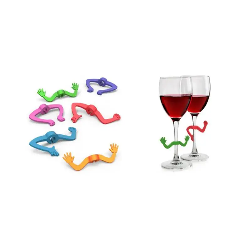

6pcs Silicone Charade Wine Glass Marker Drinking Cup Identifier Cup Sign for Cocktails Martini Champagne (Random Color)
