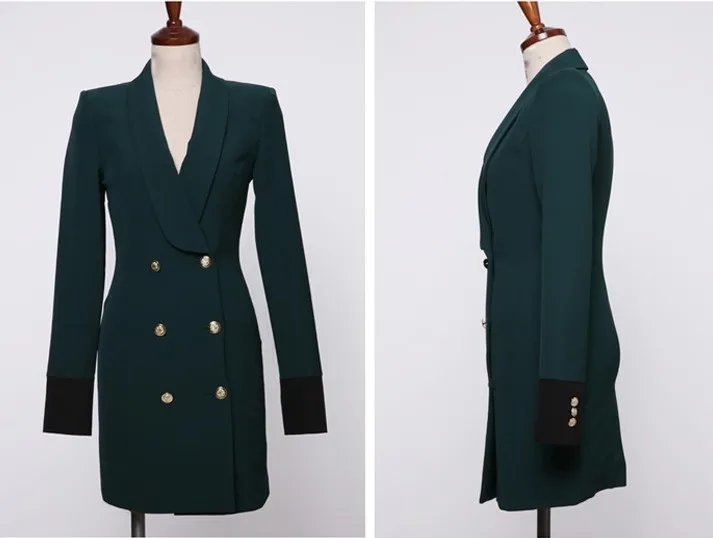 

2019 High Quality Fashion Office OL double breasted long suit solid femme Autumn slim ladies Blazer Notched Chic coat