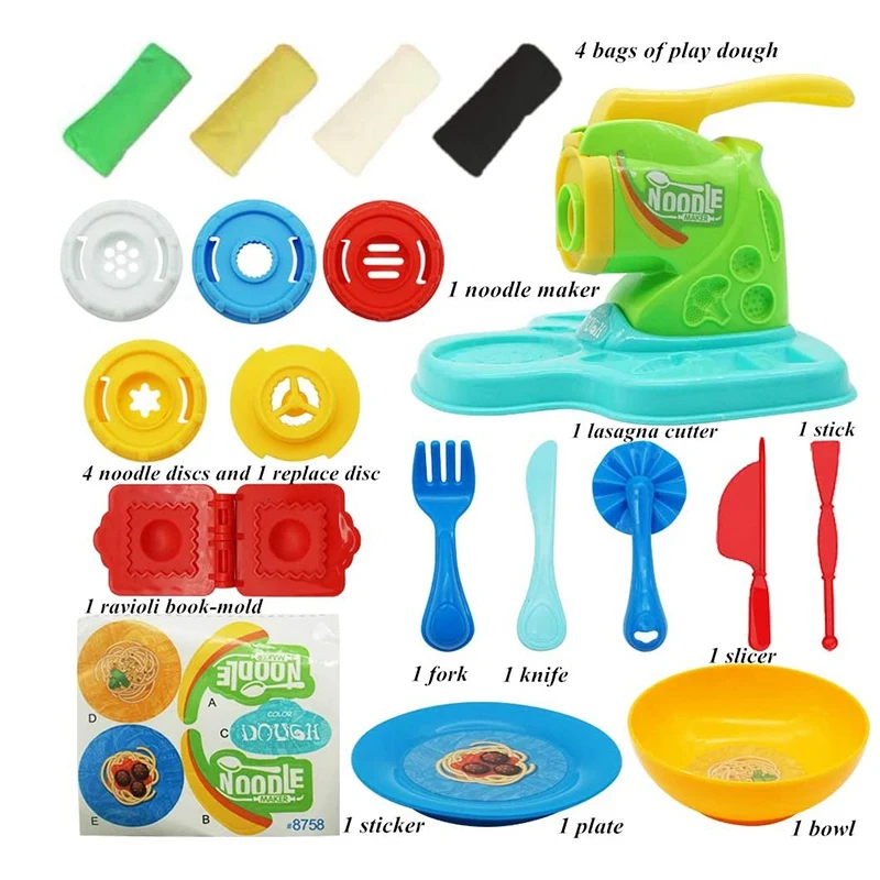 

20PCS Play Dough Kitchen Creations Noodle Machine Children Toy Playset Clay Molding Fun DIY Noodle Maker Set for Kids