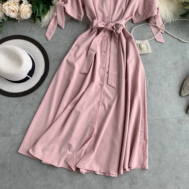 

short sleeve long dresses Summer office A-Line dresses