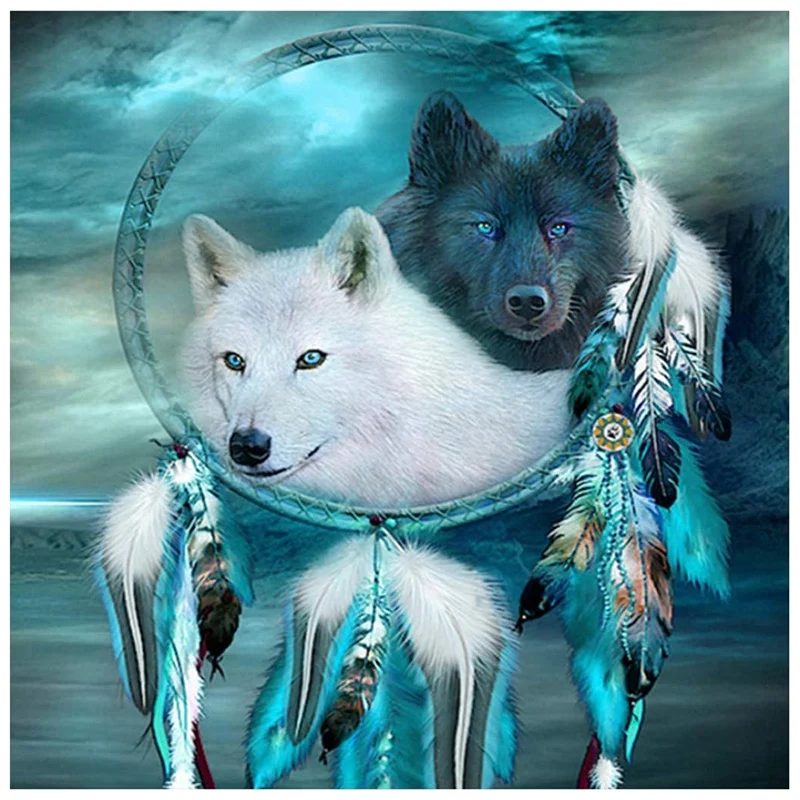 

Алмазная живопись, полный набор алмазов, картина стразы, художественное ремесло, украшение для двери дома (пара волков)