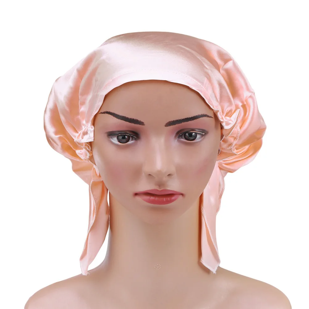 

Mulberry Silk Night Sleeping Cap Long Hair Bonnet Smooth Hat for Girls(Black)